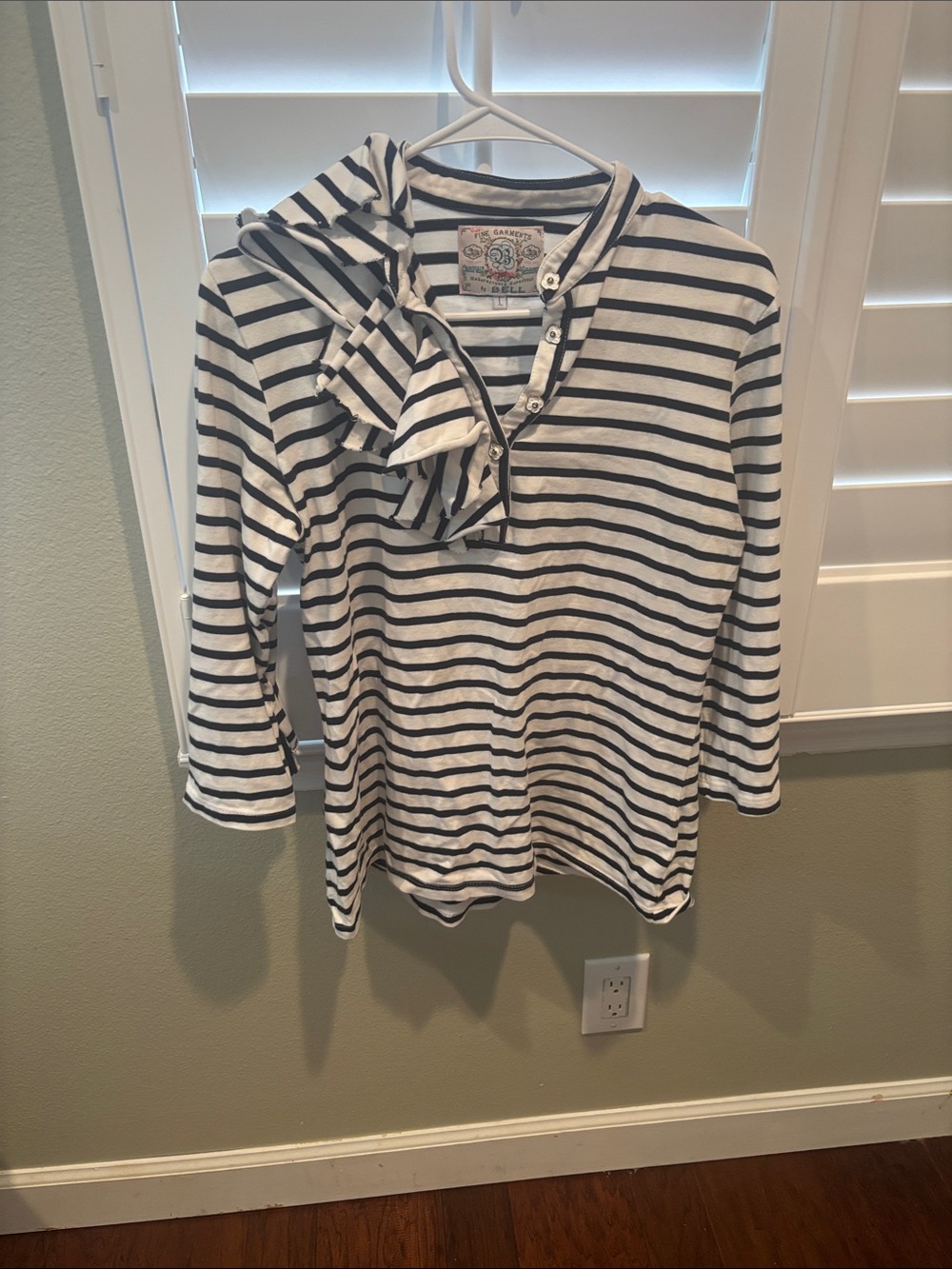 Women’s Striped Hooded Henley Blouse - White/Black